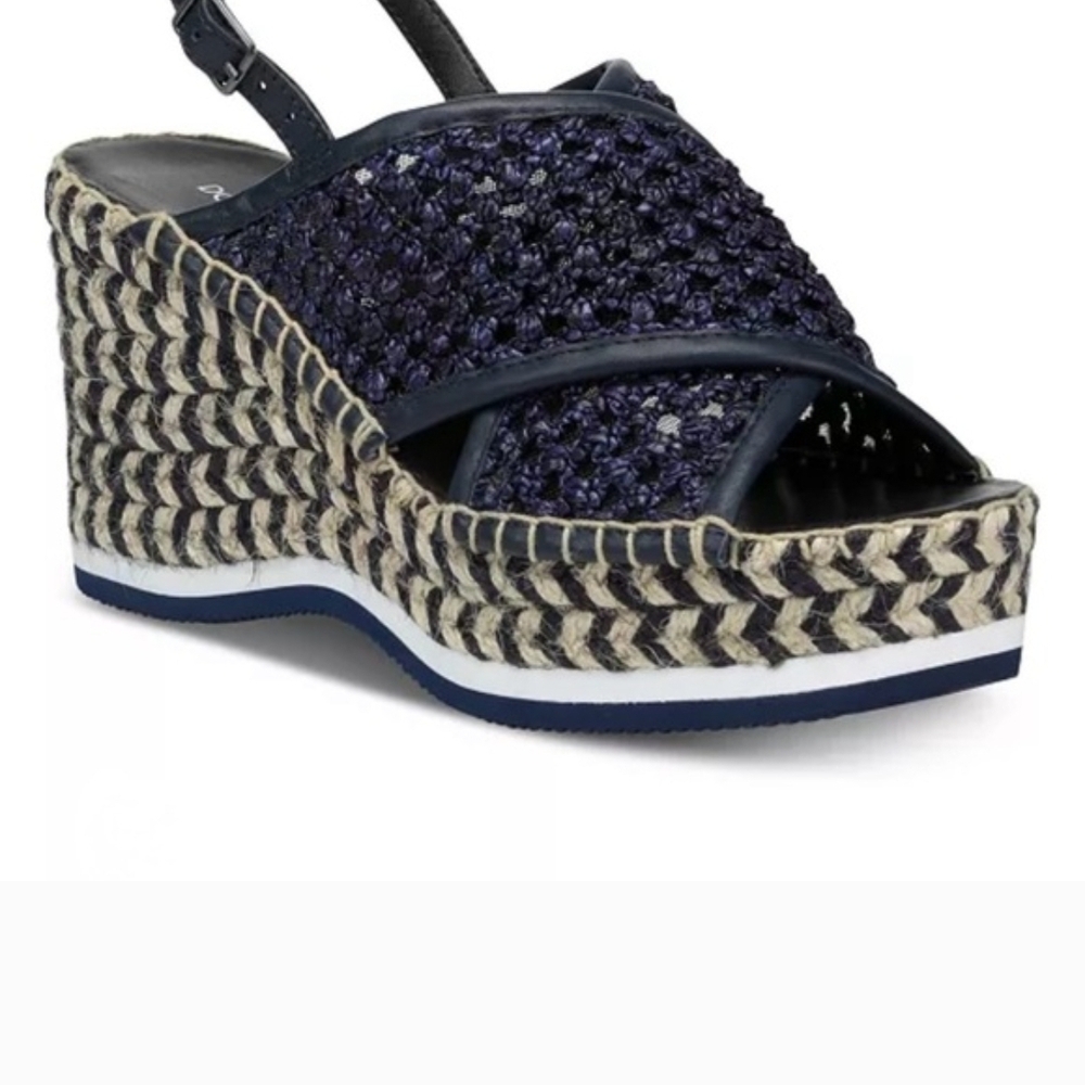 Navy Woven Wedge Sandals